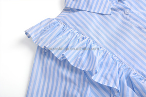 Venta al por mayor de alta calidad de lujo de fábrica de encargo de <span class=keywords><strong>cuello</strong></span> vuelto con volantes rayas impresas de algodón camisa de corte recto para las mujeres - Product Image 3