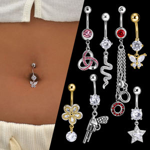 फैशन भेदी गहने महिलाओं पेट की अंगूठी थोक स्टेनलेस स्टील टाइटेनियम जिरकॉन सेक्सी नाभि रिंग - Product Image 6