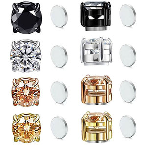 <span class=keywords><strong>Orecchini</strong></span> a Clip Magnetici Punk di Tendenza, Senza Foro, alla Moda, Rotondi da 6mm 8mm, con Zirconi Piatti, <span class=keywords><strong>Orecchini</strong></span> a Perno Magnetici per Uomo - Product Image 1
