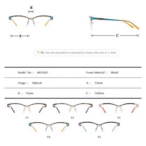 Gafas Ópticas de Metal con Media Montura Cuadrada para Mujer, Diseño Personalizado con Logotipo, Alta Calidad OEM ODM, Estilo Hemme Paris ME42J45, Ligeras - Product Image 2