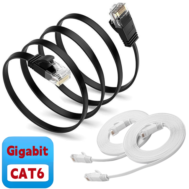 Gigabit CAT6 Flat Ethernet Cable 1000Mbps RJ45 UTP Patch Cord LAN CAT 6 Network Cable for Computer Router Laptop 0.5M-50M