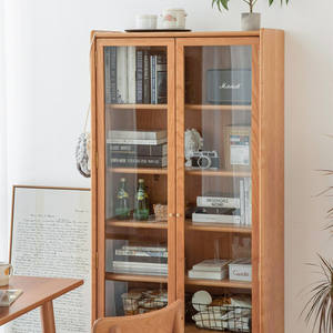 Estantería de madera maciza de cerezo de 0.8M de ancho con puertas, multifuncional para sala de estar o estudio. - Product Image 4