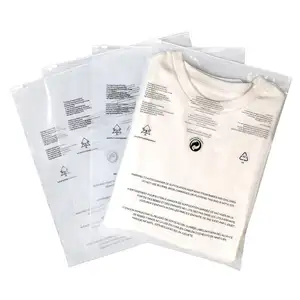 5x15 10x15 Custom Clear Self Adhesive Frosted PE Plastic Zipper Poly Warning Bag For Clothing T-Shirt Underwear