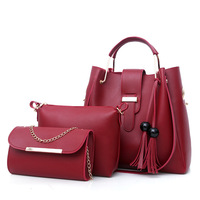 Main Lady 3 Chiếc Túi Tote Da PU Cho Nữ Bộ Túi Xách Tay Tua Rua Sang Trọng