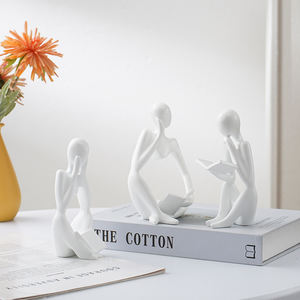 1 ชุด 3 ชิ้น รูปปั้นคนนามธรรมสีทอง กำลังอ่านหนังสือ ของตกแต่งสไตล์ศิลปะหรูหรา สำหรับวางบนโต๊ะ/ชั้นวางหนังสือที่บ้าน - Product Image 4