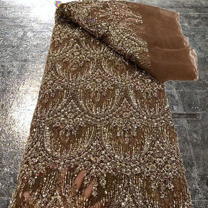 Tela de Encaje con Lentejuelas y Diseño de Puntos Transpirable, Precio de Fábrica en China, Material de Poliéster/Metálico Azul para Vestidos de Novia, Precio Razonable - Product Image 3