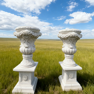Vase décoratif en marbre sculpté à la main de style néoclassique pour jardin et parc, pot de fleurs en marbre blanc, pot de fleurs en pierre pour jardin - Product Image 3