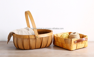 Personalizado boda tejido 100% hecho a mano virutas de madera hogar almacenamiento regalo cestas de flores cesta de Picnic con asa - Product Image 5