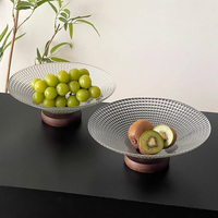 Plateau de service de bureau de table de haute valeur avec bol de fruits en verre à base ronde en bois grande assiette en verre