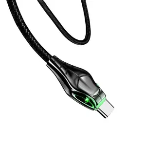 Cabeça de cobra de liga de zinco trançada de nylon 1M 2M 3M com cabo de dados USB de carga super rápida USB tipo C de LED Micro USB 3A