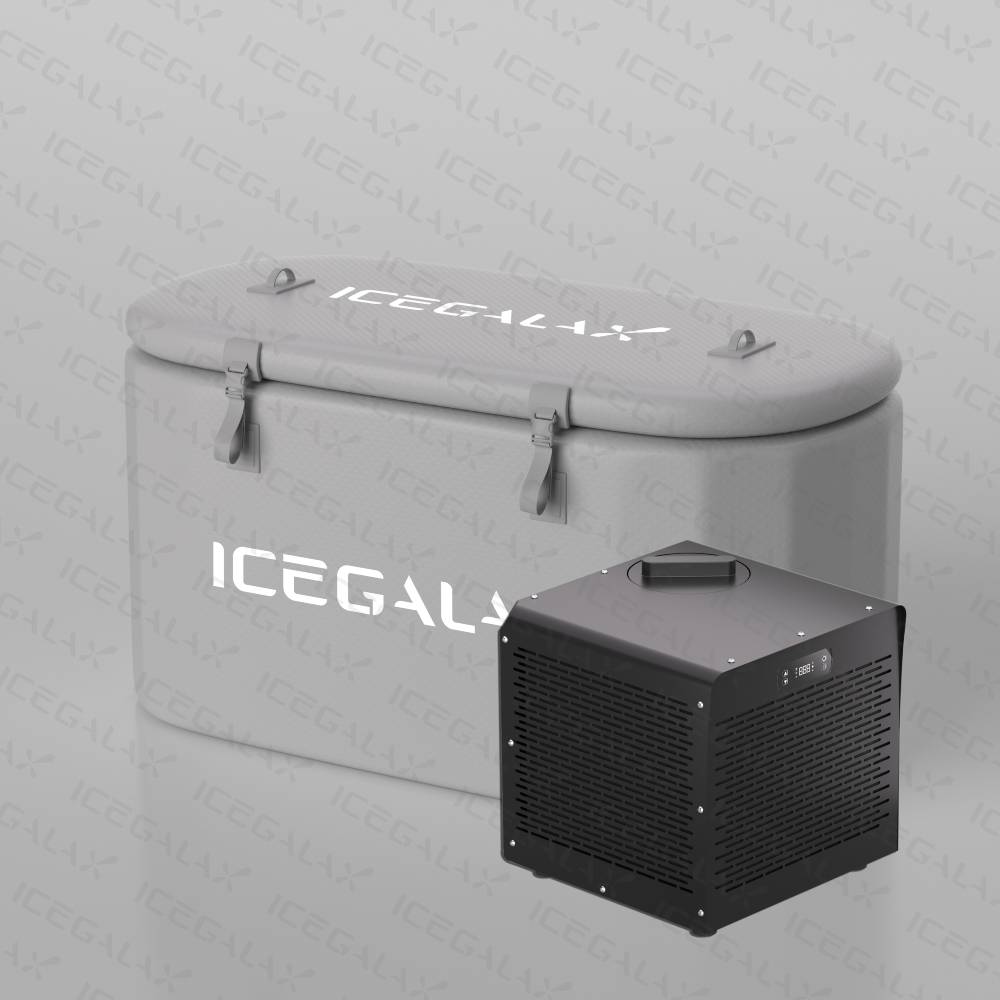 อ่างอาบน้ำสีขาวพร้อมเครื่องทำความเย็นขนาดเล็ก