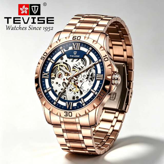 TEVISE Stainless Steel Automatic Mechanical Watches for Men with 3BAR Water Resistance and Luxury Design