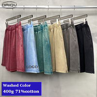 Kustom vintage kosong 400g dicuci kaus dan Celana set Pria bordir logo kelas berat unisex tshirt asam cuci celana pendek
