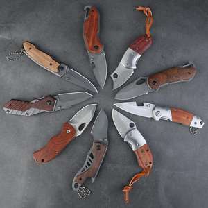 سكين جيب صغير قابل للطي من الفولاذ المقاوم للصدأ مع سلسلة مفاتيح للرياضة الخارجية والتخييم والمشي لمسافات طويلة والصيد سكاكين بمقبض خشبي - Product Image 1