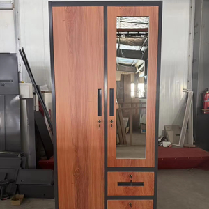 Armoire moderne <span class=keywords><strong>en</strong></span> <span class=keywords><strong>acier</strong></span> imprimé motif bois, verrouillable, avec miroir, pour vêtements, rangement <span class=keywords><strong>de</strong></span> chambre à coucher - Product Image 1