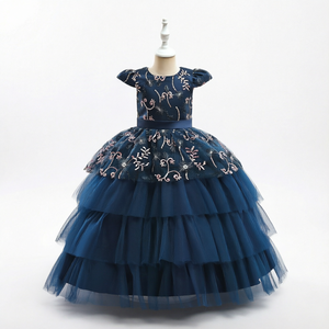 Robe de princesse formelle pour filles, robe de bal en satin et tulle brodée de fleurs, col rond, longueur cheville, robe de fête 4ourcostumes - Product Image 1