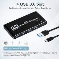 Hardrock USB 3.0 Metal 2-in-1 4K 60Hz KVM Switch dengan Kabel Daya Host 2 Kabel USB (Hotkeys Tidak Didukung)