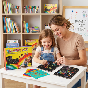 Set di Blocchi Note Arcobaleno con Carta da Grattare, 2 Pezzi, Grande Quaderno Magico da Grattare con Stilo in Legno, Regalo Creativo Fai-da-Te per Bambini - Product Image 2