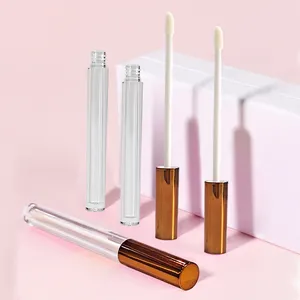 Galvanizado redondo ouro rosa lábio gloss tubos com varinha escova para maquiagem embalagem