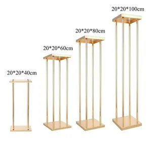 H-197 Home Centerpiece Column Geometric Tall Metal Gold Wedding Flower Stand Vase For Centerpieces