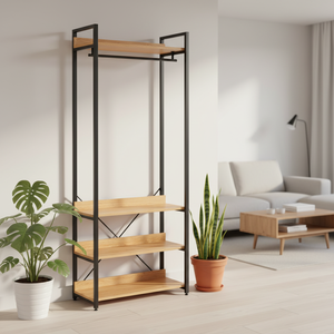 <span class=keywords><strong>Porte</strong></span>-manteaux <span class=keywords><strong>industriel</strong></span> multifonctionnel à 4 niveaux avec panneau arrière Supports de rangement simples pour la chambre à coucher, le salon et la salle de sport. - Product Image 3