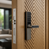 Modern Chevron Slatted Wood Front Door Contemporary Herringbone V-groove Timber Apartment Entrance Door