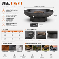 Brasero vintage en acier Corten, portable, pour brûler du bois, foyer en métal pour jardin, patio, camping, décoration
