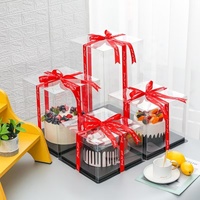 Boîte à gâteau ronde transparente et haute, écologique, boîte cadeau pour mariage et fête, boîte en plastique noire