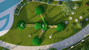 Parcours d'obstacles interactif Kidscamp pour enfants - structure <span class=keywords><strong>de</strong></span> jeu extérieure en bois/PVC/plastique/métal résistante au vent avec toboggans - Product Image 2