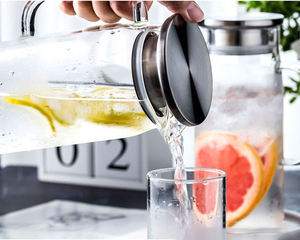 Carafe en verre borosilicate de 1000 ml/1500 ml avec poignée, couvercle en acier inoxydable, carafe à <span class=keywords><strong>eau</strong></span> artisanale pour thé glacé, jus, <span class=keywords><strong>eau</strong></span> - Product Image 5