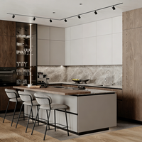 Meuble de cuisine moderne de luxe Vermont avec bar lumineux LED intégré, comptoir de petit-déjeuner contemporain pour la maison