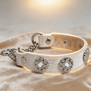 Collar de Perro con Cadena en P de Piel Sintética Suave - Elegantes Accesorios Blancos para Mascotas para Bodas, para Bichón, Westie, <span class=keywords><strong>Schnauzer</strong></span>, Venta al por Mayor - Product Image 3