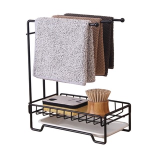 Kitchen Multifunctional Standing Type Double Tier Modern Stainless Steel Towel <b>Sponge</b> Rag Storage Drain Rack - Product Image 5