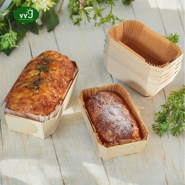 VVG Eco-friendly Poplar Wood Disposable Food Grade Heat Resistant Baking Mold & Tray for Cake and Bread