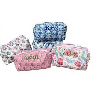 High Quality Floral Cotton Quilted Portable <b>Toiletry</b> Pouches Bridesmaid Gifts Proposal Cosmetic Bag Women Large Capacity - Product Image 1