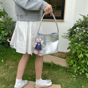 Women's <b>Silver</b> Blue Casual Tote <b>Handbag</b> With Embroidery Magnetic Buckle Spring 2024 Fashion Trend Everyday Use - Product Image 4