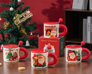 Taza de Café de Cerámica de 320 ml con Diseño Navideño de Dibujos Animados, con Tapa y Cuchara, Apta para Alimentos, Personalizada - Product Image 4