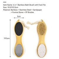 Brosse de bain en bambou 4-en-1 MD Natural avec brosse exfoliante pour le dos, lime à pieds, pierre ponce et corde de suspension à long manche