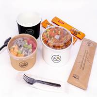 Mangkuk Kertas Salad Sekali Pakai Ramah Lingkungan dengan Tutup, Food Grade untuk Camilan, Nasi, Gula, Sushi, Roti, Buah