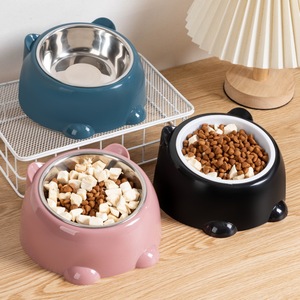 Cuenco para mascotas de acero inoxidable con orejas de oso, cuenco individual antideslizante para gatos y perros, utensilio de alimentación con forma redondeada - Product Image 1
