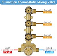 Système de douche en laiton à double tête 14x20 pouces avec LED, thermostatique, vanne inverseur 3 voies, jet de pluie, pression réglable (Nickel brossé)