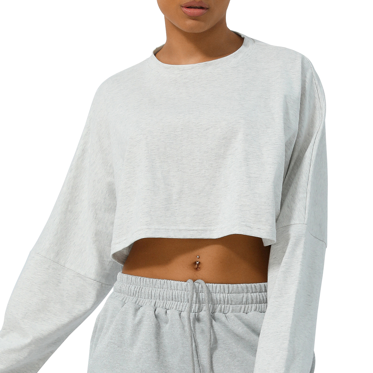 Sm2335 Women's Crew Neck Long Sleeve Crop Tops - Workout T