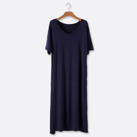 Robe décontractée d'été pour femme, longue, respirante, couleur unie, manches courtes, col en V, en coton noir, style t-shirt, chemise de nuit
