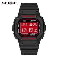 Montre de sport SANDA 2107 pour garçons, noire, numérique, lumineuse, avec calendrier, étanche, bracelet en caoutchouc, luxe, bracelet en céramique et cuir, ODM