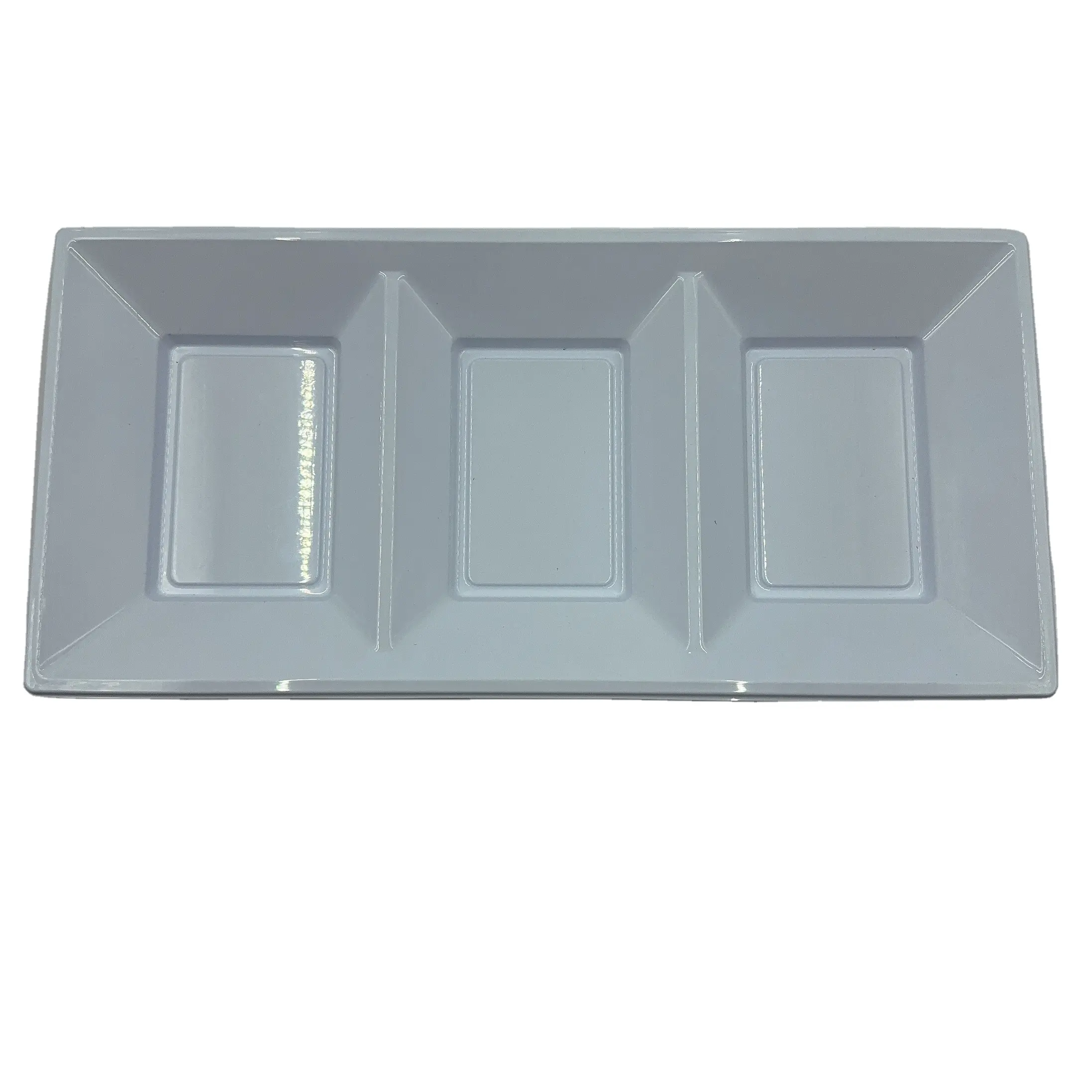 Vajilla de plato de comedor de tres rejillas de Venta caliente, plato de comedor de plástico desechable blanco