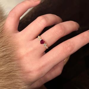 Bague pour femme <span class=keywords><strong>en</strong></span> argent 925 de haute qualité, or, 6 * 6, forme de cœur, diamant rouge sang de <span class=keywords><strong>pigeon</strong></span>, ensemble romantique, bijoux de charme - Product Image 3