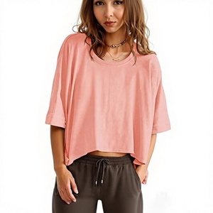 Camiseta Corta Oversize para Mujer, Color Sólido, Manga Corta - Product Image 1