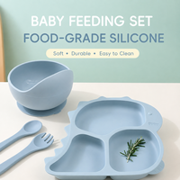 Lot de 10 pièces d'accessoires d'alimentation pour bébé en silicone de qualité alimentaire sans BPA, comprenant assiette à ventouse dinosaure, bol, bavoir, tasse d'apprentissage, cuillère à fruits, pour 0-12 mois