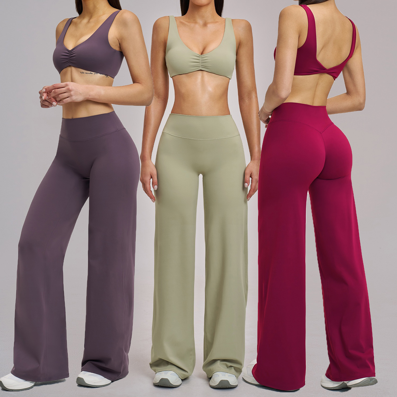 Women'S Long Sleeve Fitted Yoga Top High Waist Leggings Set Seamless Moisture Wicking Stretch Activewear