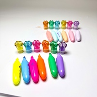 Surligneurs scolaires de haute qualité, 6 couleurs, motif patte de chat, mini-corps en PP, pointe biseautée, marqueurs fluorescents, sac en PVC pour notes d'étude